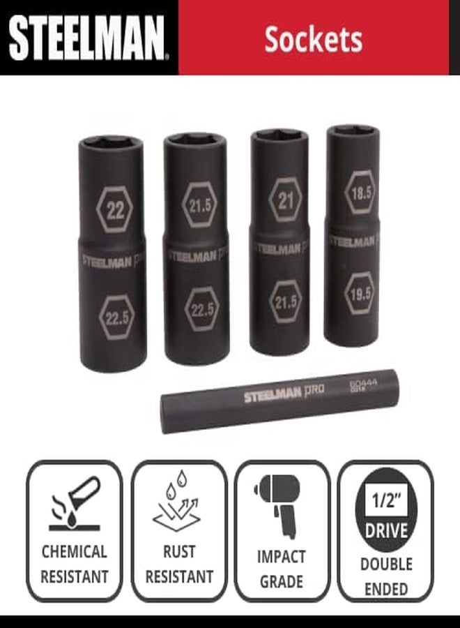 Steelman Pro 5-Piece 1/2-Inch Drive Metric 6-Point Thin Wall Impact Flip Socket and Knockout Bar Set with Half Sizes (18.5 x 19.5mm, 21 x 21.5mm, 22 x 22.5mm, and 21.5 x 22.5mm Sockets) - Image 2